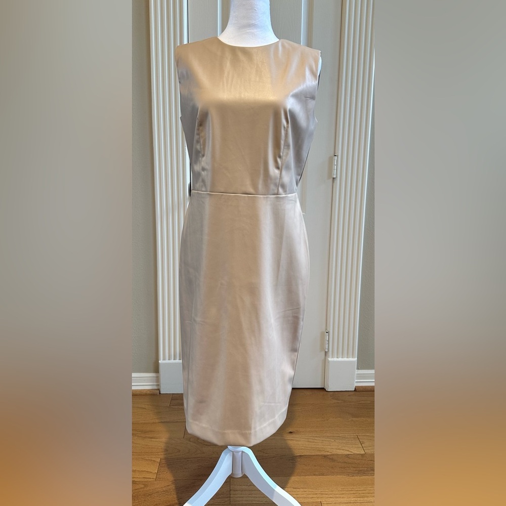 NWT Ann Taylor Sz 6 Faux Leather Beige Sleeveless Sheath Dress